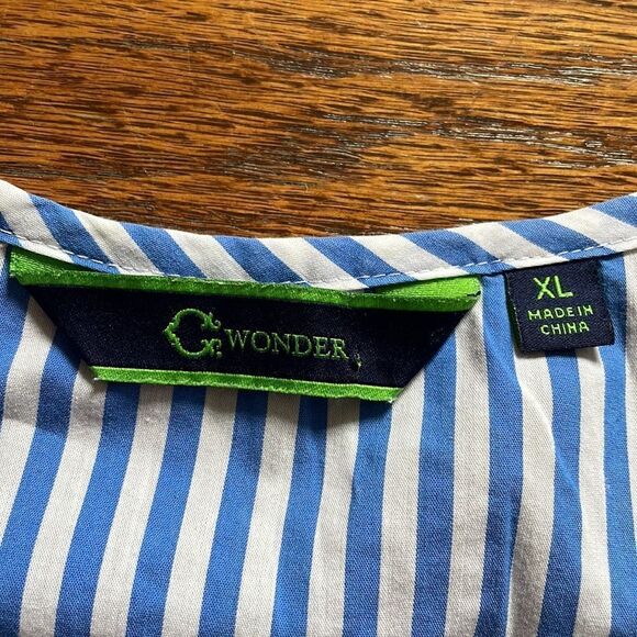 C Wonder Blue and White Striped Eyelet Short Sleeve Top - Picture 2 of 5
